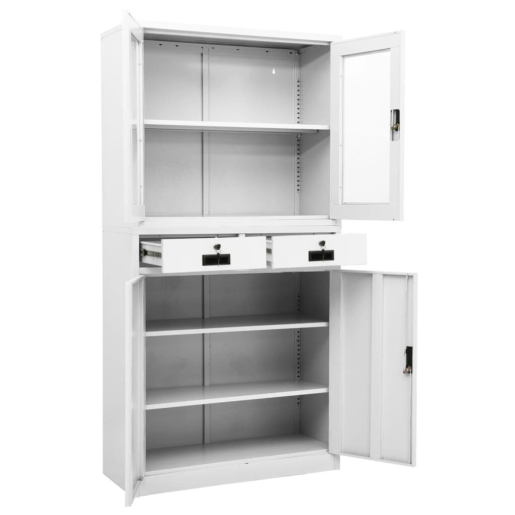 vidaXL Office Cabinet White 90x40x180 cm Steel and Tempered Glass