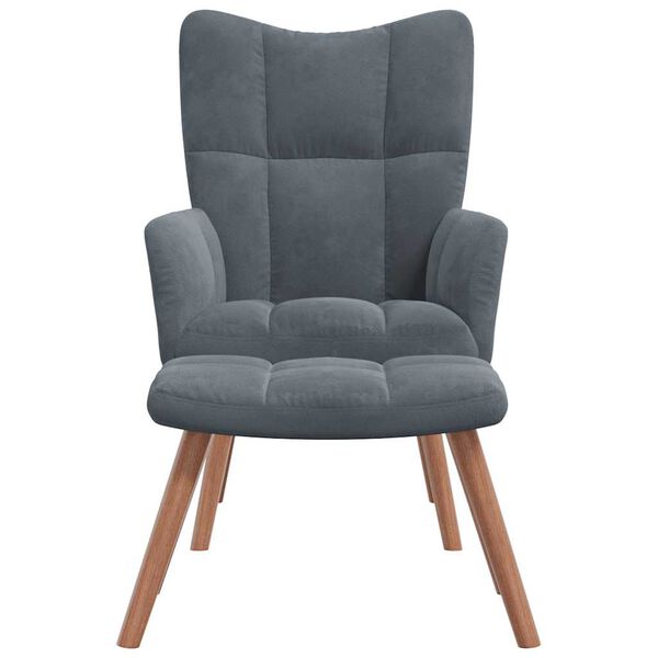 vidaXL Relaxing Chair with a Stool Dark Grey Velvet
