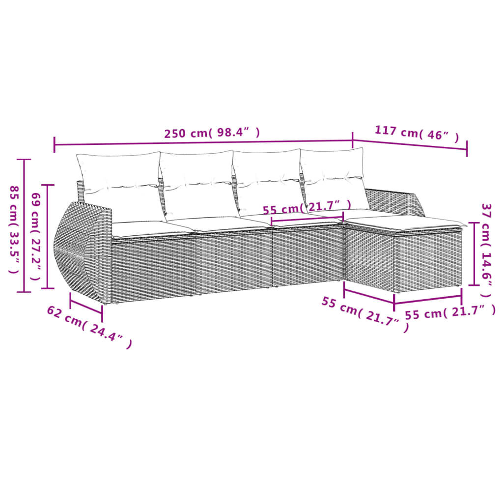 vidaXL 5 Piece Garden Sofa Set with Cushions Black Poly Rattan