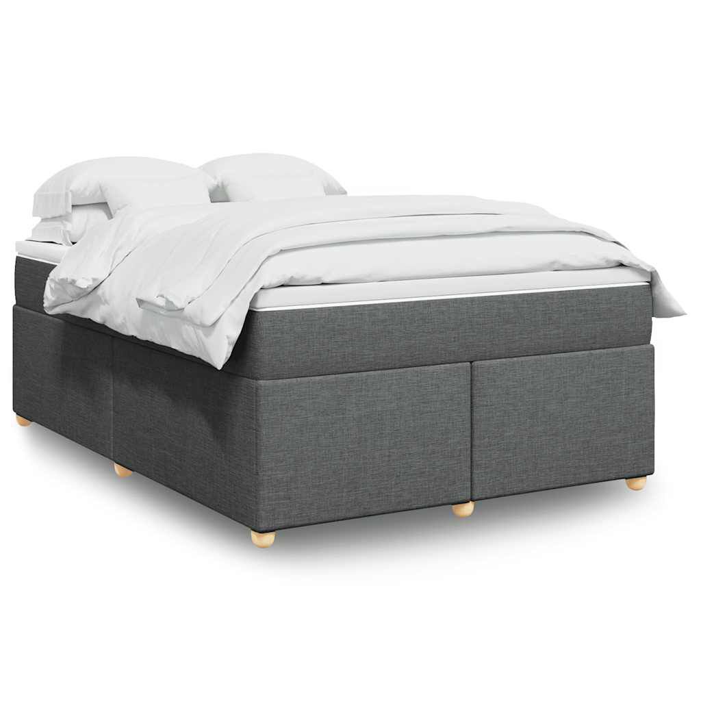 vidaXL Box Spring Bed with Mattress Dark Grey Queen Fabric