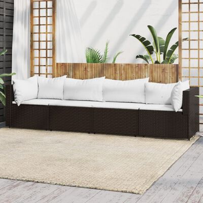 vidaXL 4 Piece Garden Lounge Set with Cushions Brown Poly Rattan