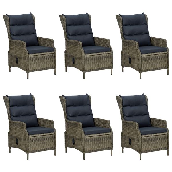 vidaXL 7 Piece Outdoor Dining Set with Cushions Poly Rattan Brown