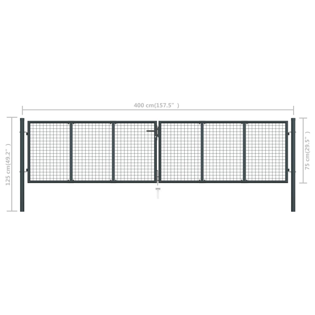vidaXL Mesh Garden Gate Galvanised Steel 400x125 cm Grey