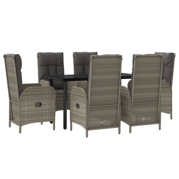vidaXL 7 Piece Garden Dining Set with Cushions Black and Grey Poly Rattan