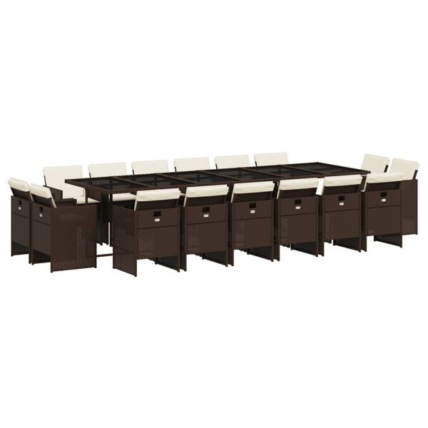 vidaXL 17 Piece Garden Dining Set with Cushions Brown Poly Rattan