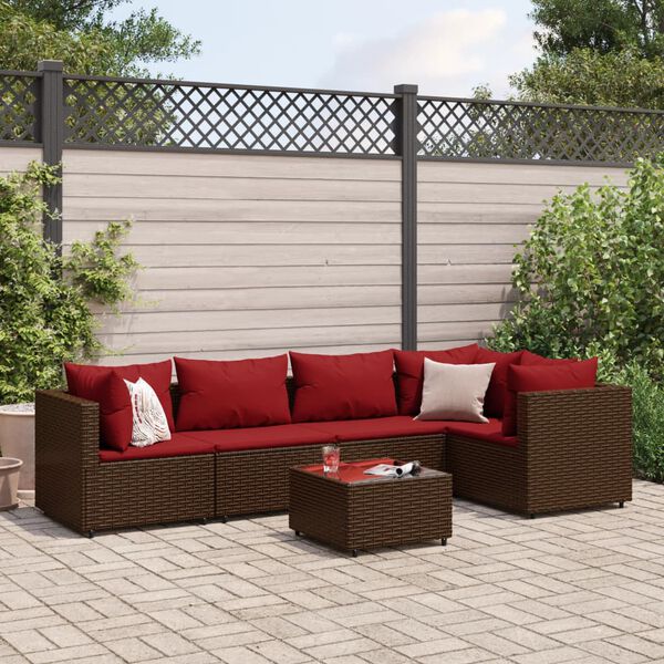 vidaXL 6 Piece Garden Lounge Set with Cushions Brown Poly Rattan