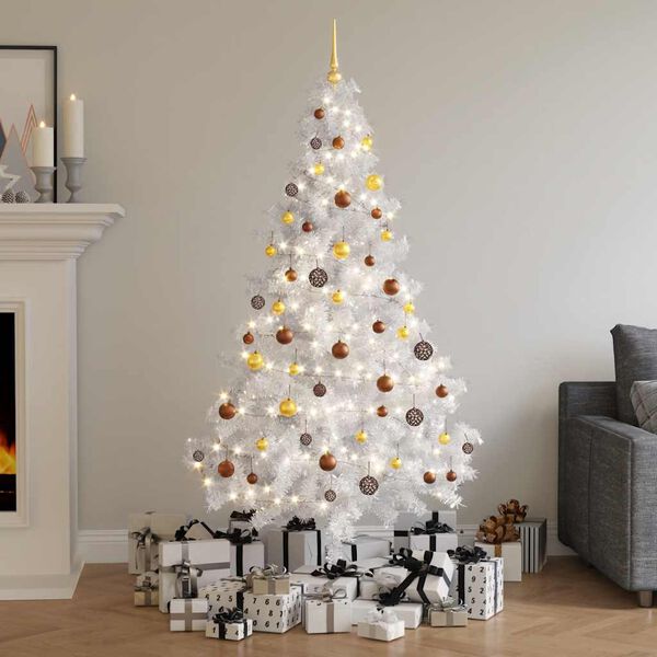 vidaXL Artificial Half Pre-lit Christmas Tree with Ball Set White 180 cm