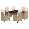 vidaXL 7 Piece Garden Dining Set with Cushions Beige Poly Rattan