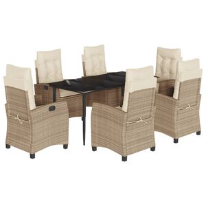 vidaXL 7 Piece Garden Dining Set with Cushions Beige Poly Rattan