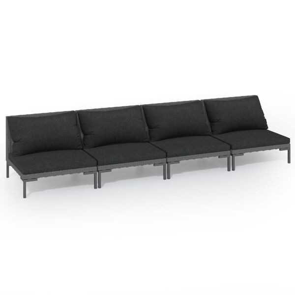 vidaXL 4 Piece Garden Lounge Set with Cushions Poly Rattan Dark Grey