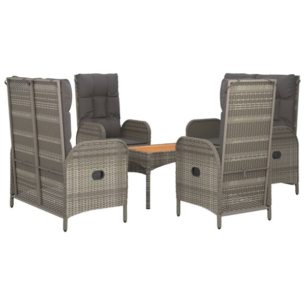 vidaXL 5 Piece Garden Dining Set with Cushions Grey Poly Rattan