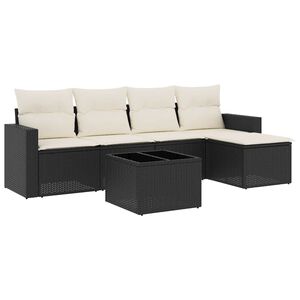 vidaXL 6 Piece Garden Sofa Set with Cushions Black Poly Rattan