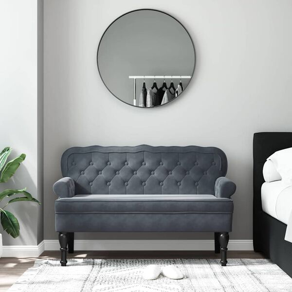 vidaXL Bench with Backrest Dark Grey 119.5x64.5x75 cm Velvet