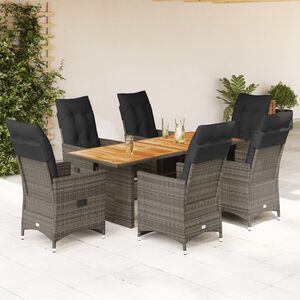 vidaXL 7 Piece Garden Bistro Set with Cushions Grey Poly Rattan