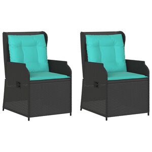 vidaXL Reclining Garden Chairs 2 pcs with Cushions Black Poly Rattan