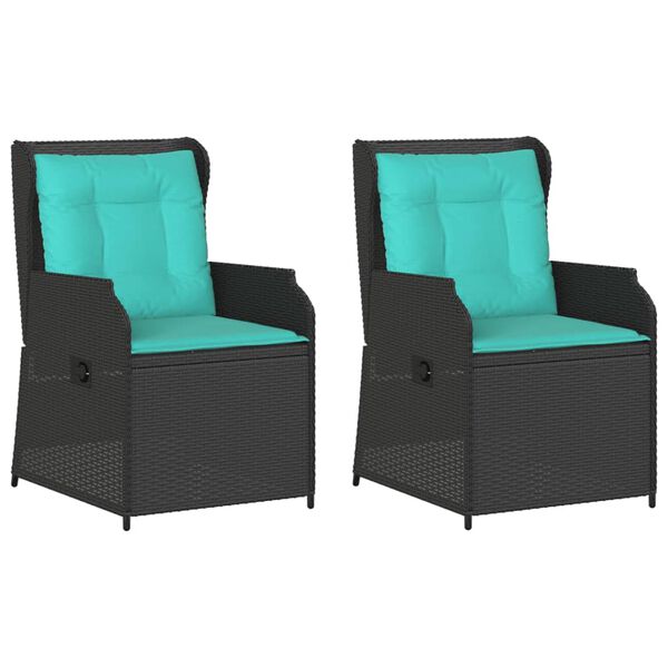 vidaXL Reclining Garden Chairs 2 pcs with Cushions Black Poly Rattan