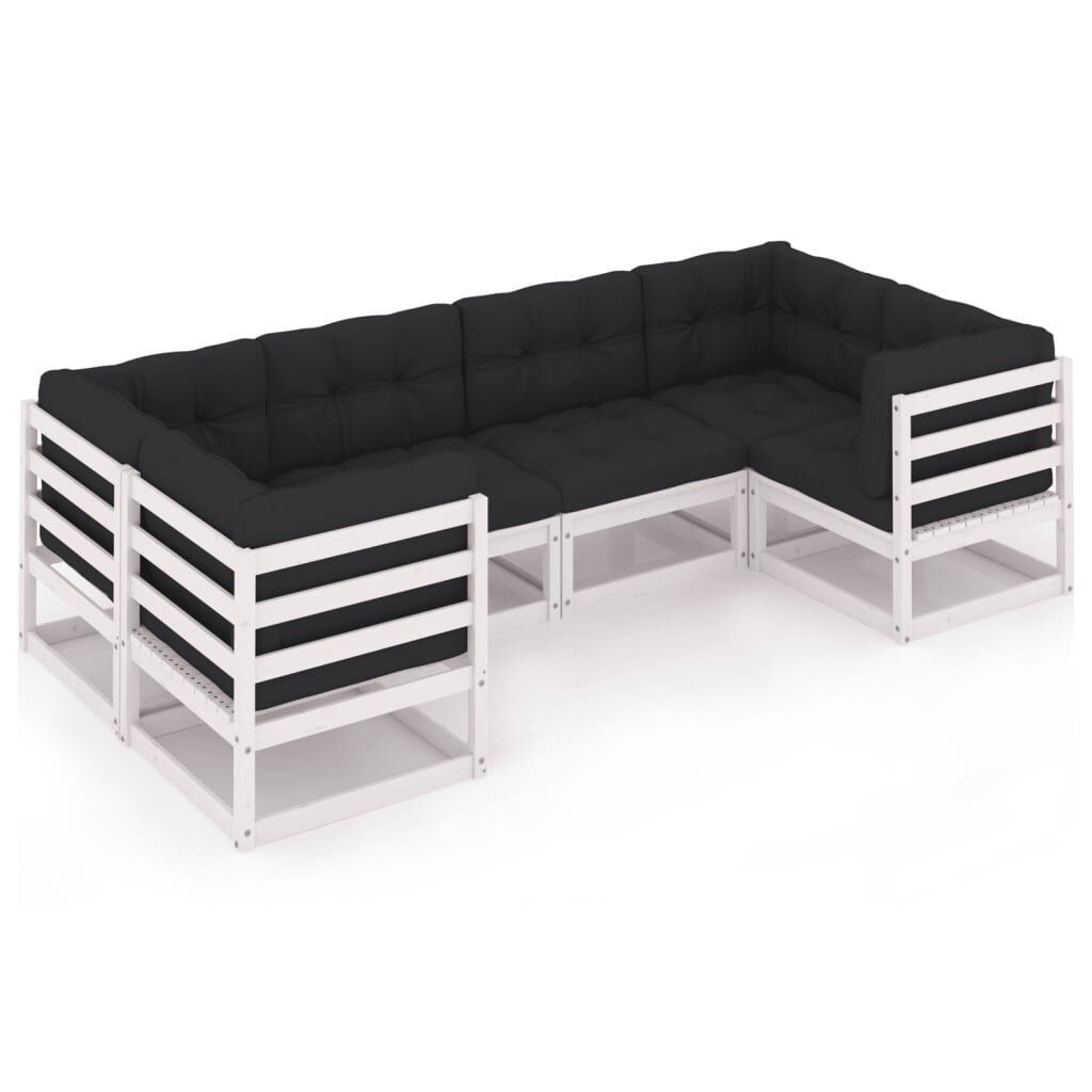 vidaXL 6 Piece Garden Lounge Set with Cushions White Solid Pinewood