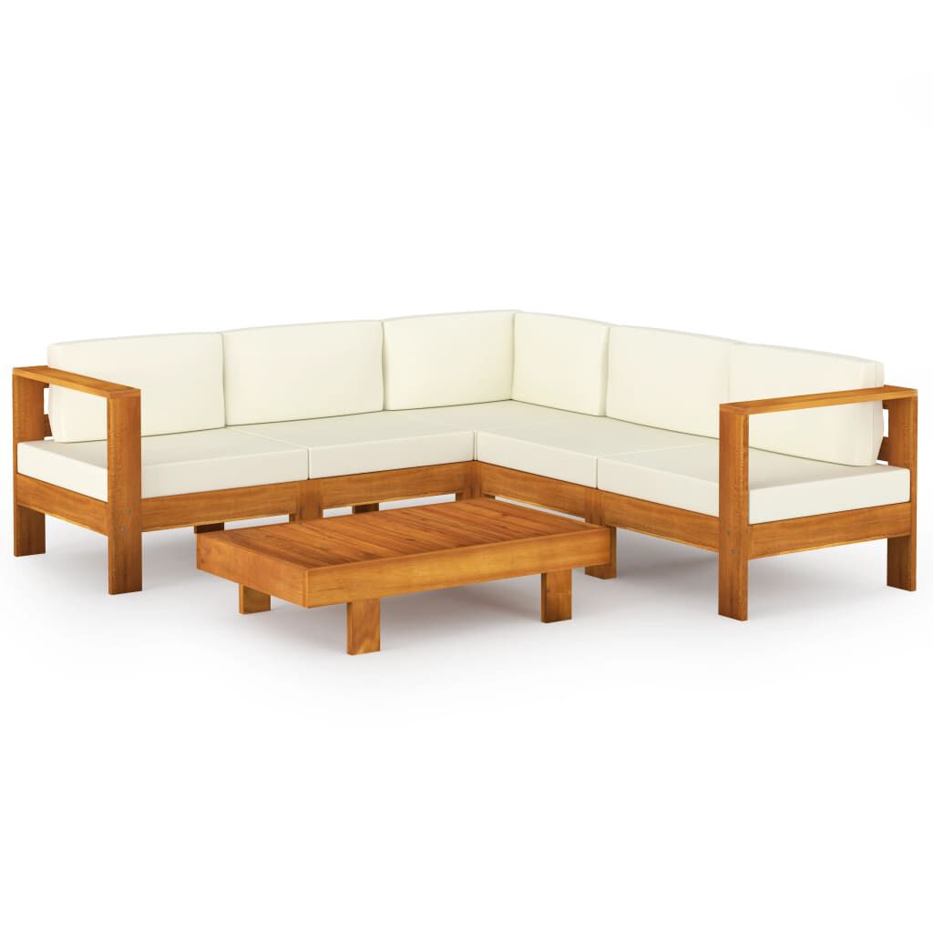 vidaXL 6 Piece Garden Lounge Set with Cream White Cushions Acacia Wood