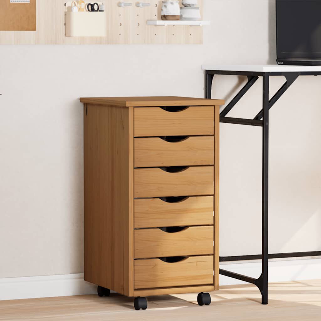 vidaXL Rolling Cabinet with Drawers MOSS Honey Brown Solid Wood Pine