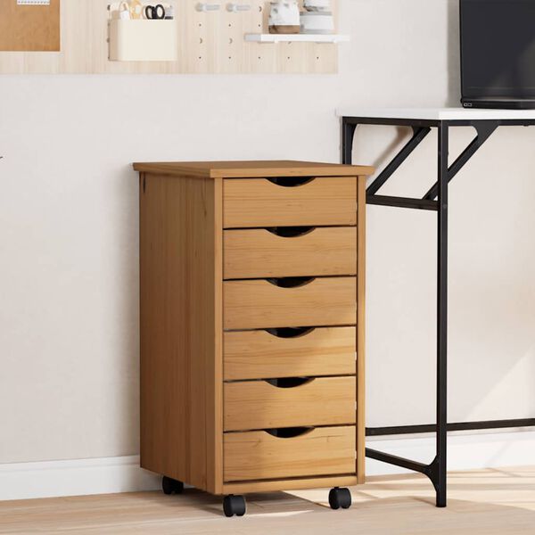 vidaXL Rolling Cabinet with Drawers MOSS Honey Brown Solid Wood Pine