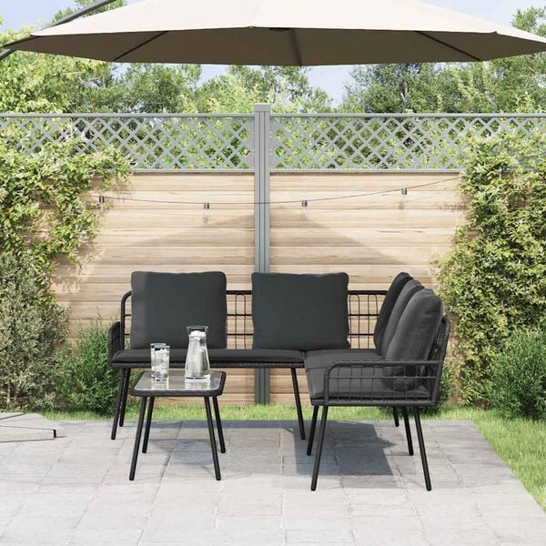 vidaXL Garden Sofa Set 2 pcs Black Poly Rattan