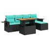 vidaXL 6 Piece Garden Sofa Set with Cushions Black Poly Rattan