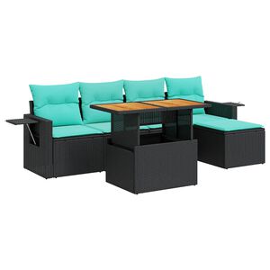 vidaXL 6 Piece Garden Sofa Set with Cushions Black Poly Rattan