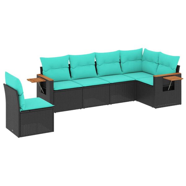 vidaXL 6 Piece Garden Sofa Set with Cushions Black Poly Rattan