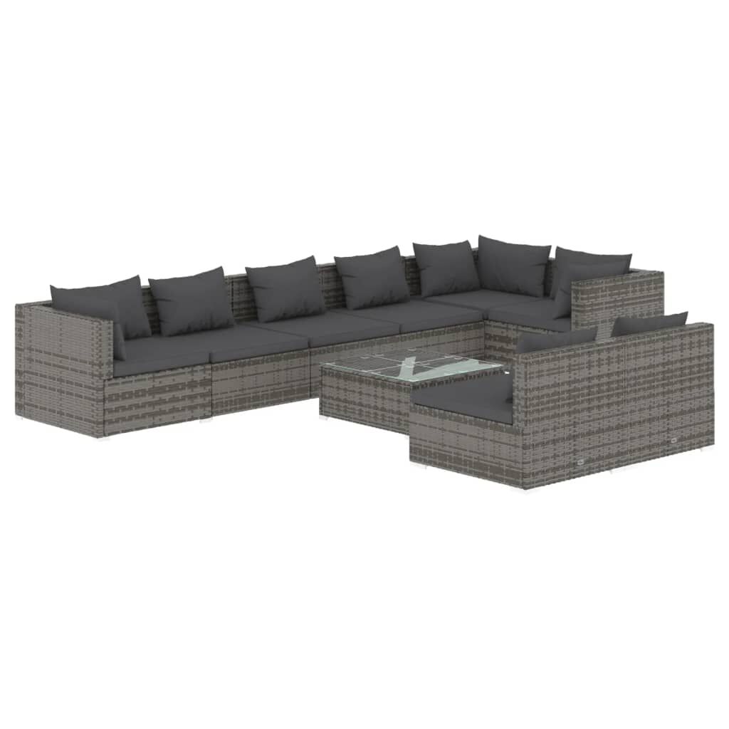 vidaXL 9 Piece Garden Lounge Set with Cushions Grey Poly Rattan