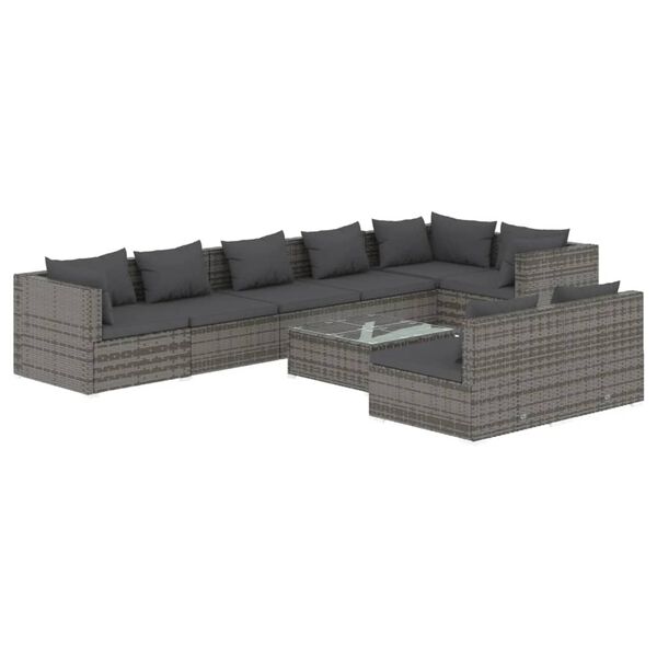 vidaXL 9 Piece Garden Lounge Set with Cushions Grey Poly Rattan