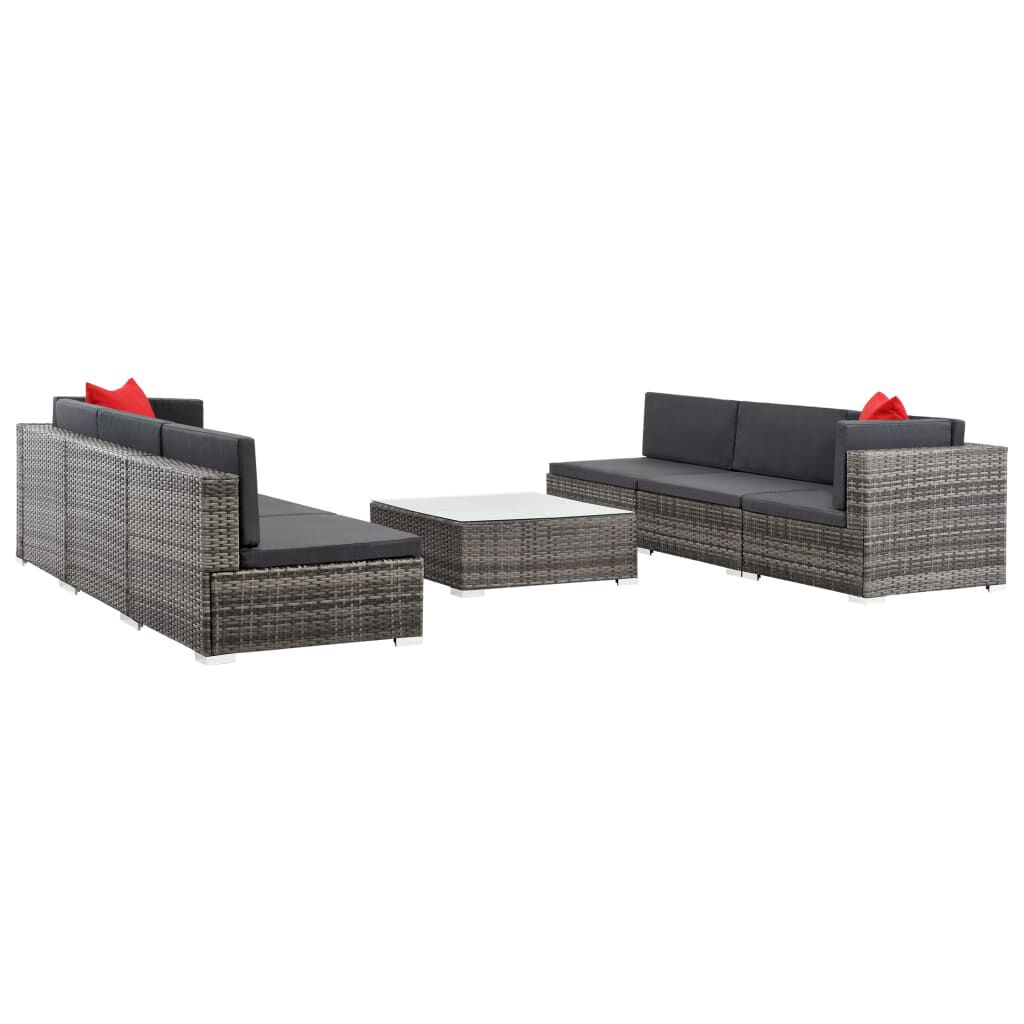 vidaXL 7 Piece Garden Lounge Set with Cushions Poly Rattan grey