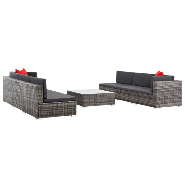 vidaXL 7 Piece Garden Lounge Set with Cushions Poly Rattan grey