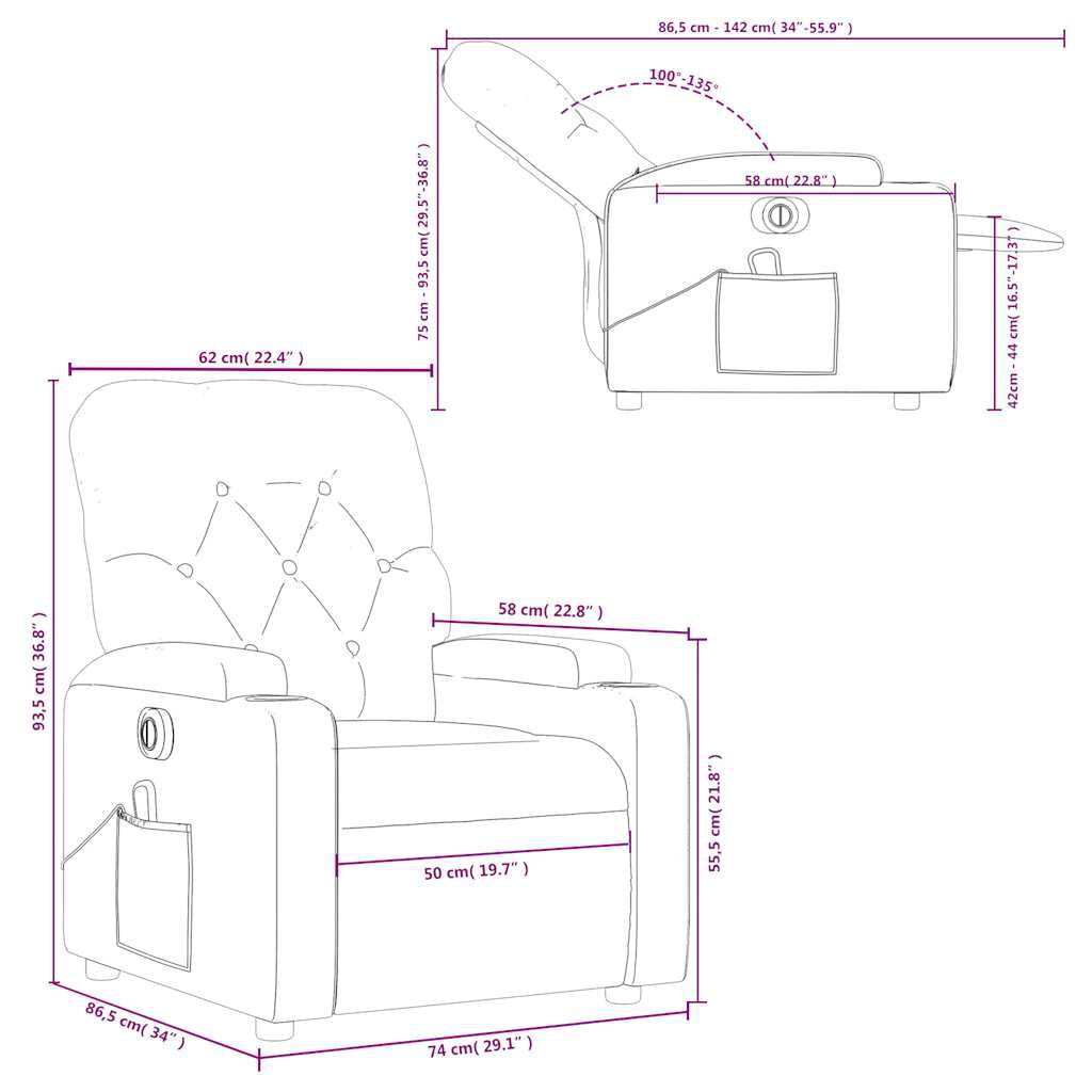 vidaXL Electric Massage Recliner Chair Cream Faux Leather