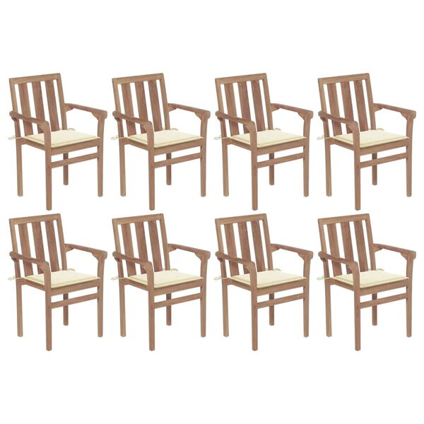 vidaXL Stackable Garden Chairs with Cushions 8 pcs Solid Teak Wood
