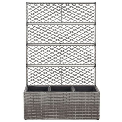 vidaXL Trellis Raised Bed with 3 Pots 83x30x130 cm Poly Rattan Grey