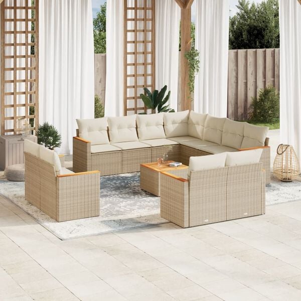 vidaXL 12 Piece Garden Sofa Set with Cushions Beige Poly Rattan