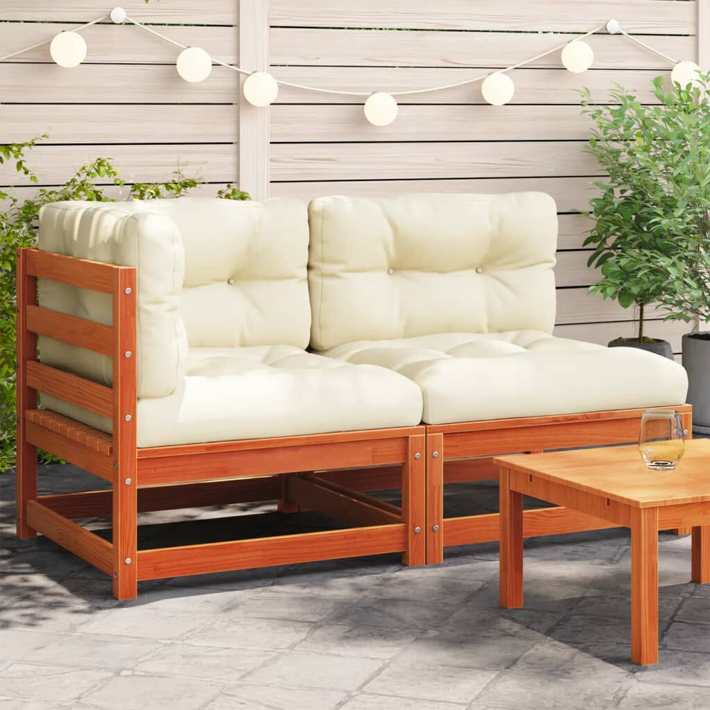 vidaXL Garden Sofa with Cushions 2-Seater Wax Brown Solid Wood Pine