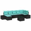 vidaXL Garden Sofa Set 7 pcs Black and Turquoise Poly Rattan