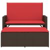 vidaXL Garden Bench with Cushions and Footstool Brown Poly Rattan