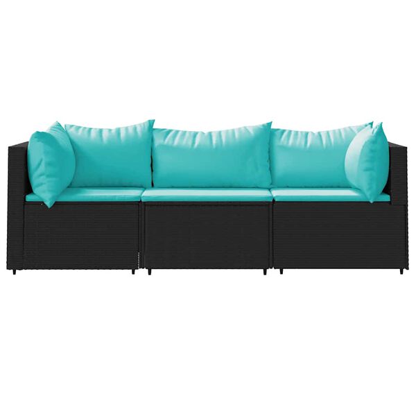 vidaXL 3 Piece Garden Lounge Set with Cushions Black Poly Rattan