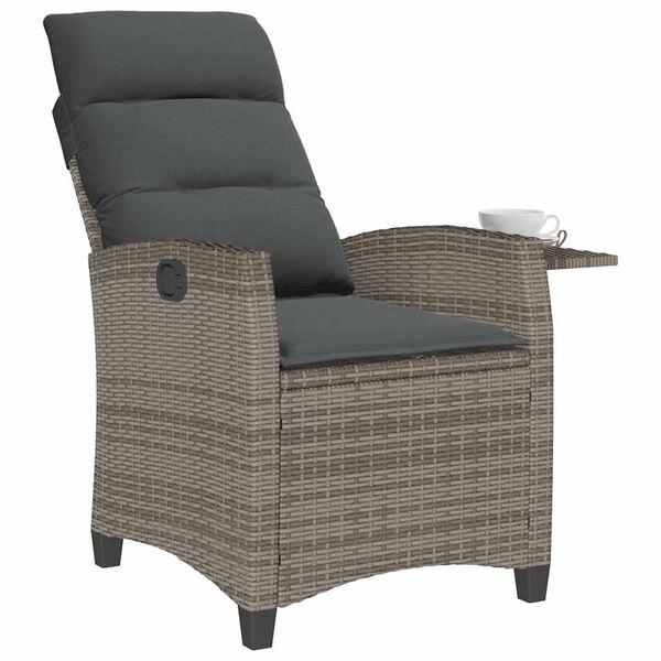 vidaXL Reclining Garden Chair with Side Table Grey Poly Rattan