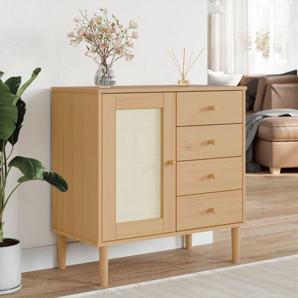 vidaXL Sideboard SENJA Rattan Look Brown 80x40x80 cm Solid Wood Pine