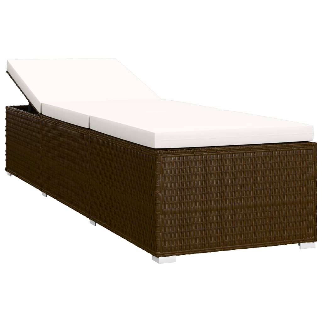 vidaXL 3 Piece Garden Sun Loungers with Tea Table Poly Rattan Brown