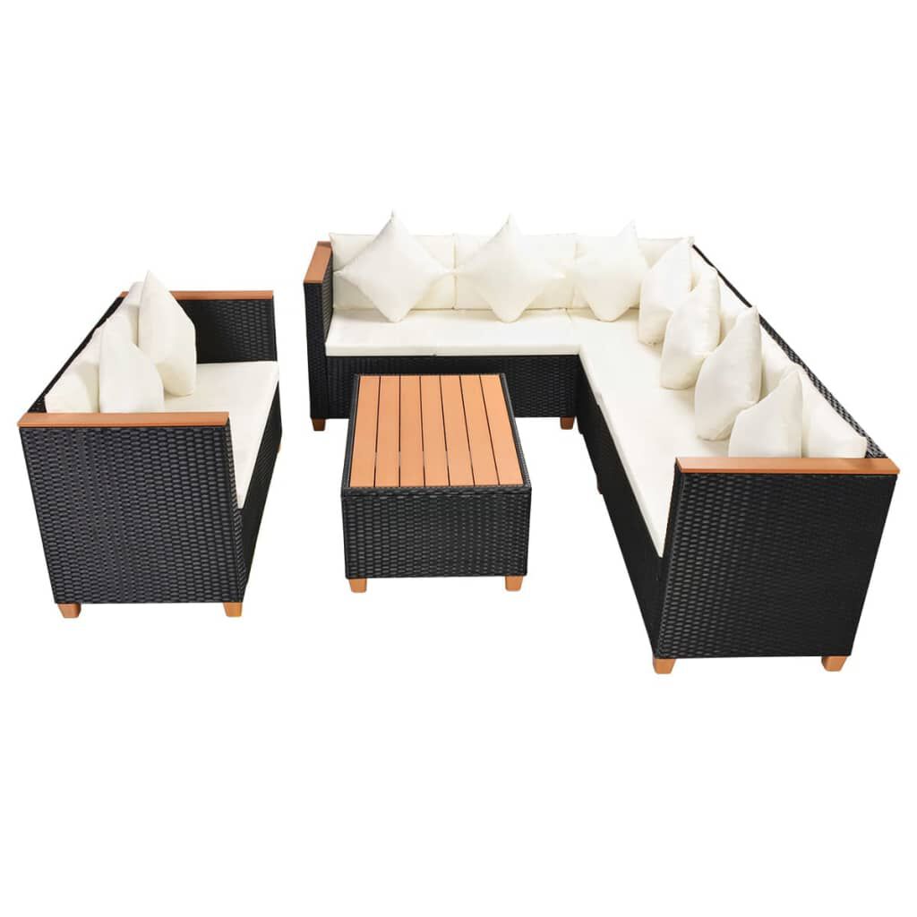 vidaXL 5 Piece Garden Lounge Set with Cushions Poly Rattan Black