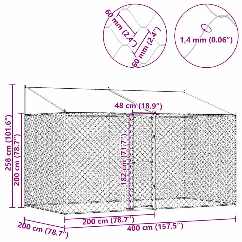 Dog Cage Silver 400 x 200 x 256 cm Galvanised Steel