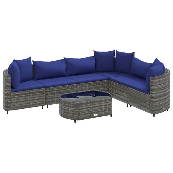 vidaXL 7 Piece Garden Sofa Set with Cushions Grey Poly Rattan