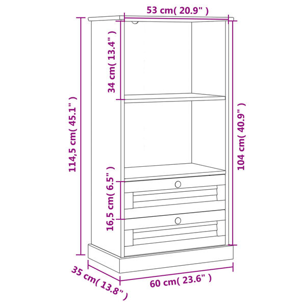 vidaXL Bookcase VIGO White 60x35x114.5 cm Solid Wood Pine