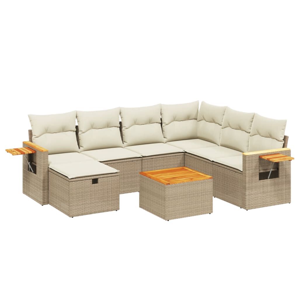 vidaXL 8 Piece Garden Sofa Set with Cushions Beige Poly Rattan