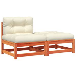 vidaXL Garden Sofa Armless with Cushions and Footstool