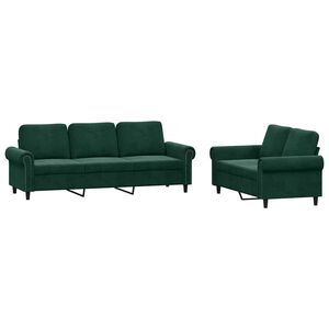 vidaXL 2 Piece Sofa Set with Cushions Dark Green Velvet